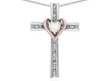 Star K 14k Rose Gold Two Tone Love Cross with Genuine Opal Heart Stone Pendant Necklace