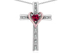 Star K 14k Rose Gold Two Tone Love Cross with Created Ruby Heart Stone Pendant Necklace