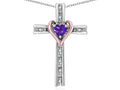 Star K 10k Rose Gold Two Tone Love Cross with Genuine Amethyst Heart Stone Pendant Necklace