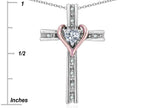 Star K 10k Rose Gold Two Tone Love Cross with Genuine Sky Blue Topaz Heart Stone Pendant Necklace