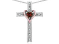 Star K 10k Rose Gold Two Tone Love Cross with Genuine Garnet Heart Stone Pendant Necklace