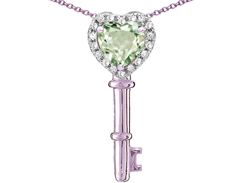 Star K  Key to My Heart Pendant Necklace with Genuine Green Amethyst
