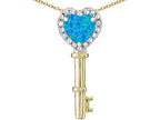 Star K  Key to My Heart Pendant Necklace with Created Blue Opal