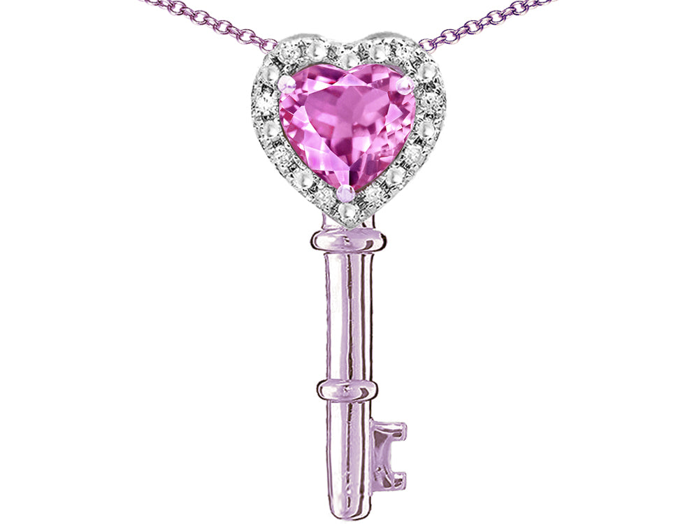 Star K  Key to My Heart Pendant Necklace with Created Pink Sapphire