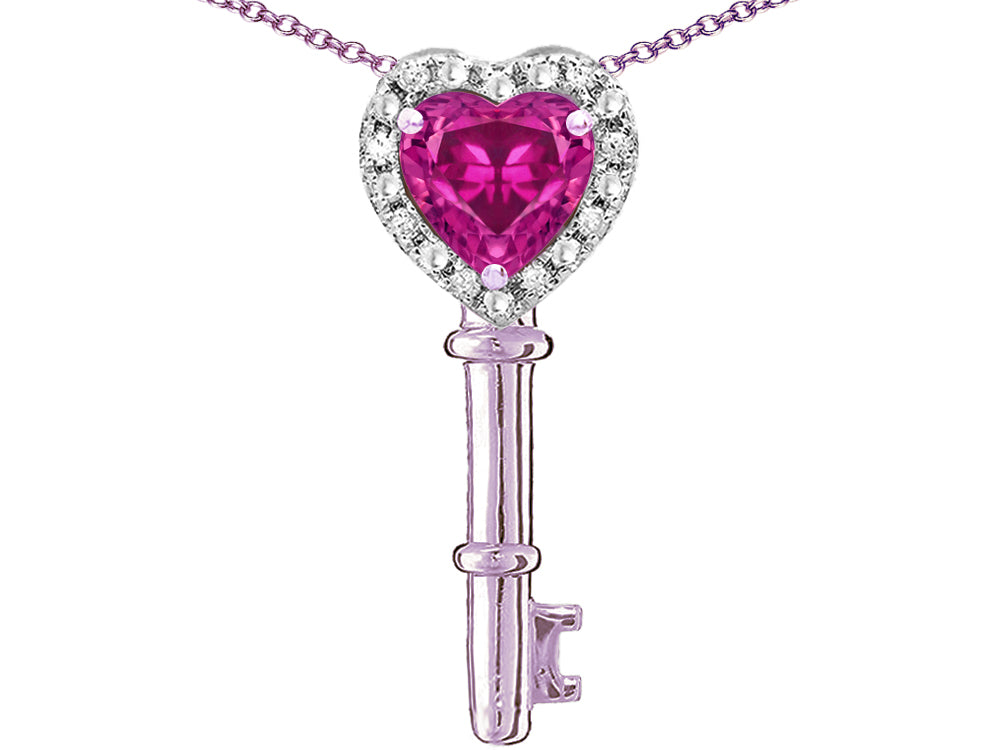 Star K  Key to My Heart Pendant Necklace with Simulated Pink Tourmaline