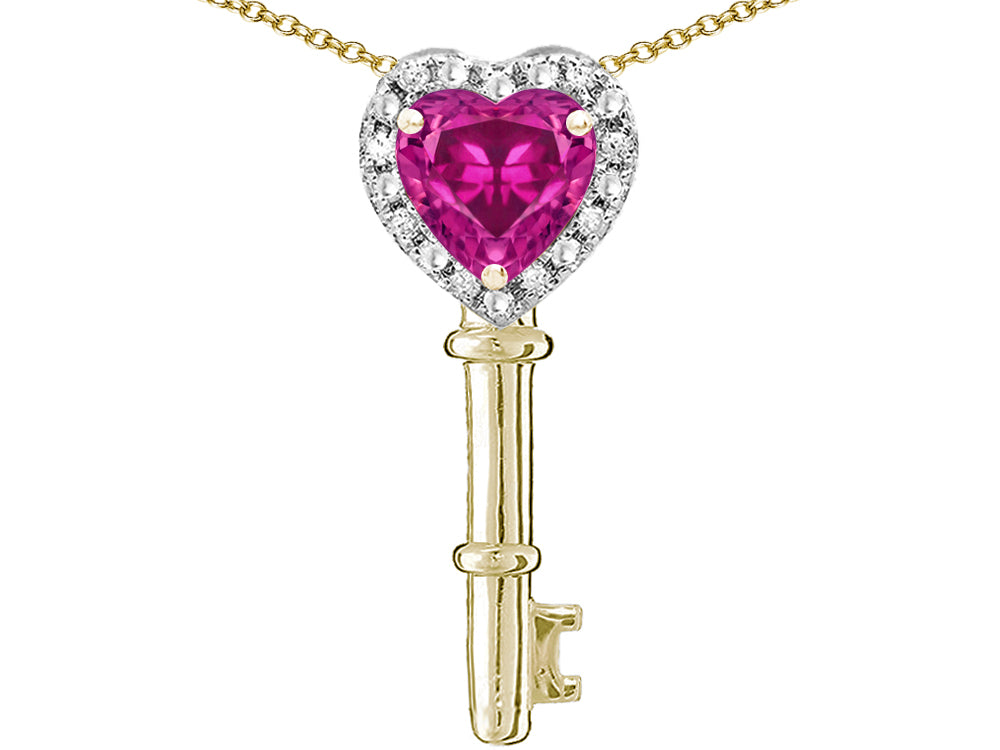 Star K  Key to My Heart Pendant Necklace with Simulated Pink Tourmaline