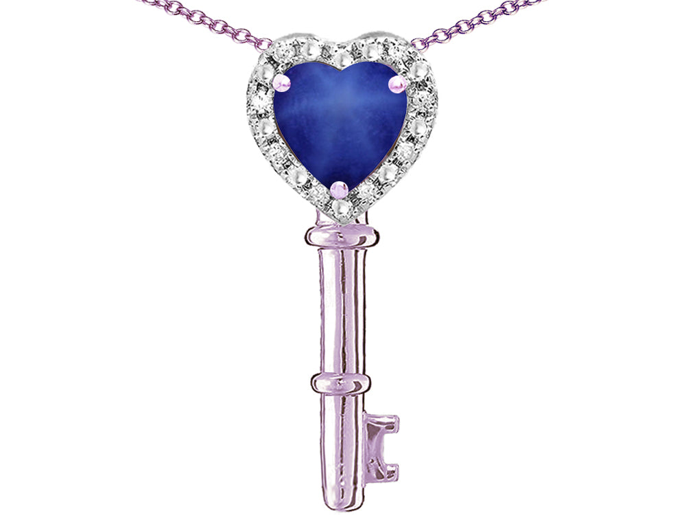 Star K  Key to My Heart Pendant Necklace with Created Star Sapphire