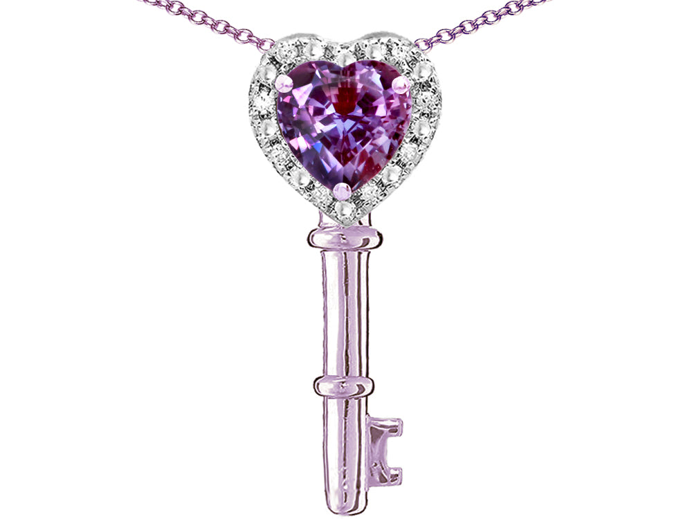 Star K  Key to My Heart Pendant Necklace with Simulated Alexandrite