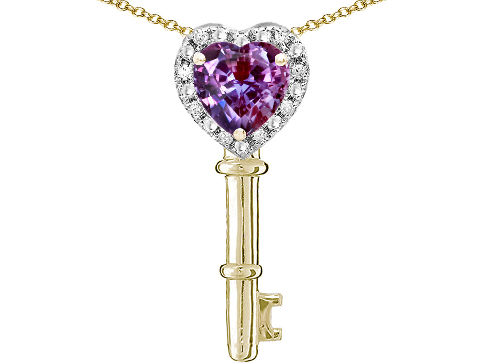 Star K  Key to My Heart Pendant Necklace with Simulated Alexandrite