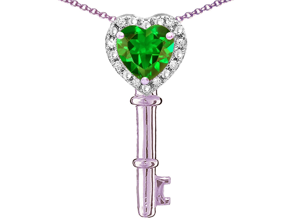 Star K  Key to My Heart Pendant Necklace with Simulated Emerald
