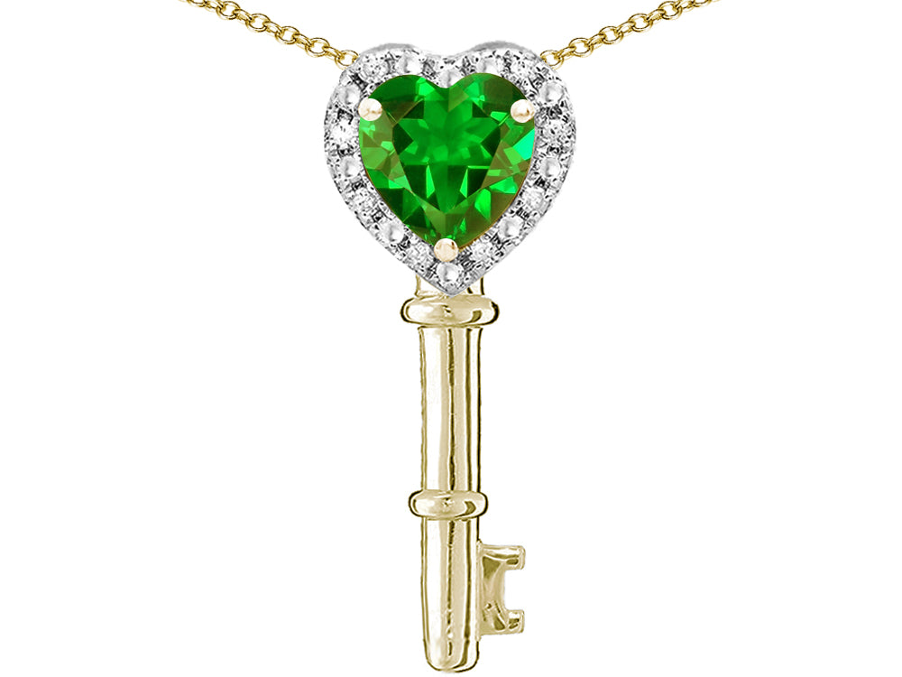 Star K  Key to My Heart Pendant Necklace with Simulated Emerald