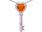 Star K  Key to My Heart Pendant Necklace with Simulated Orange Mexican Fire Opal