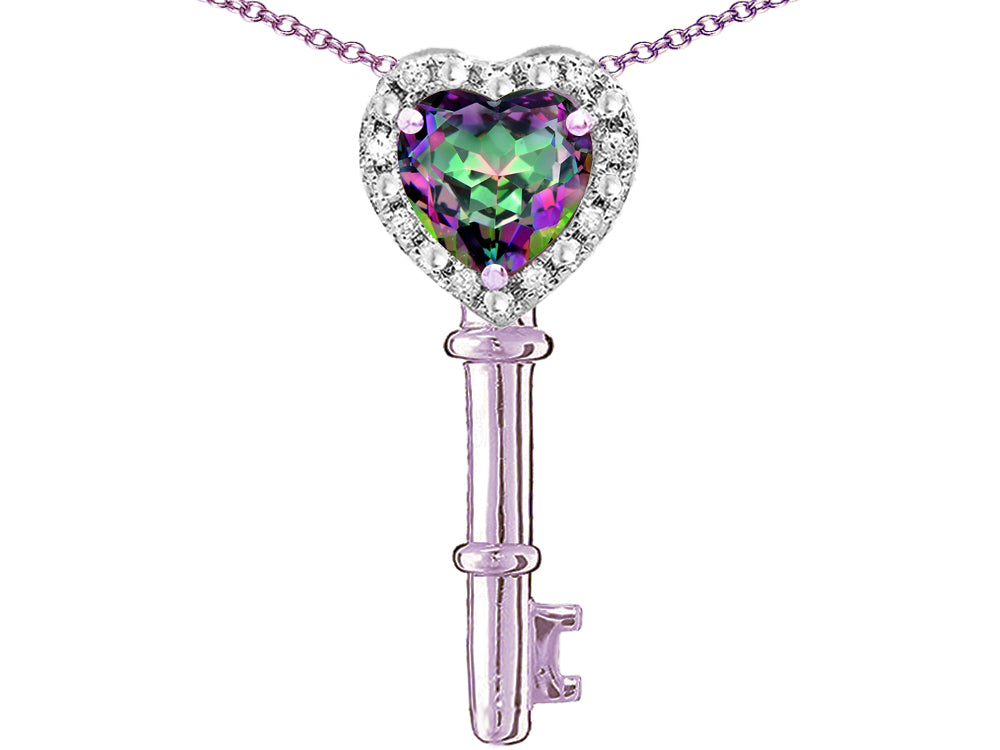 Star K  Key to My Heart Pendant Necklace with Rainbow Mystic Topaz