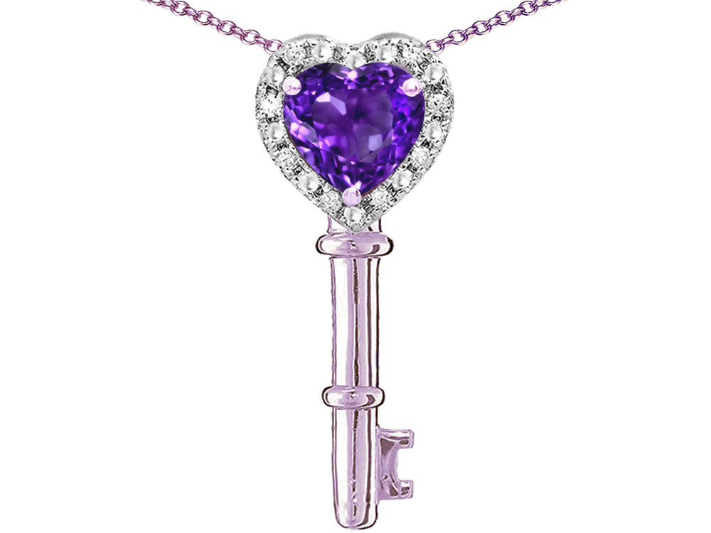 Star K  Key to My Heart Pendant Necklace with Genuine Amethyst