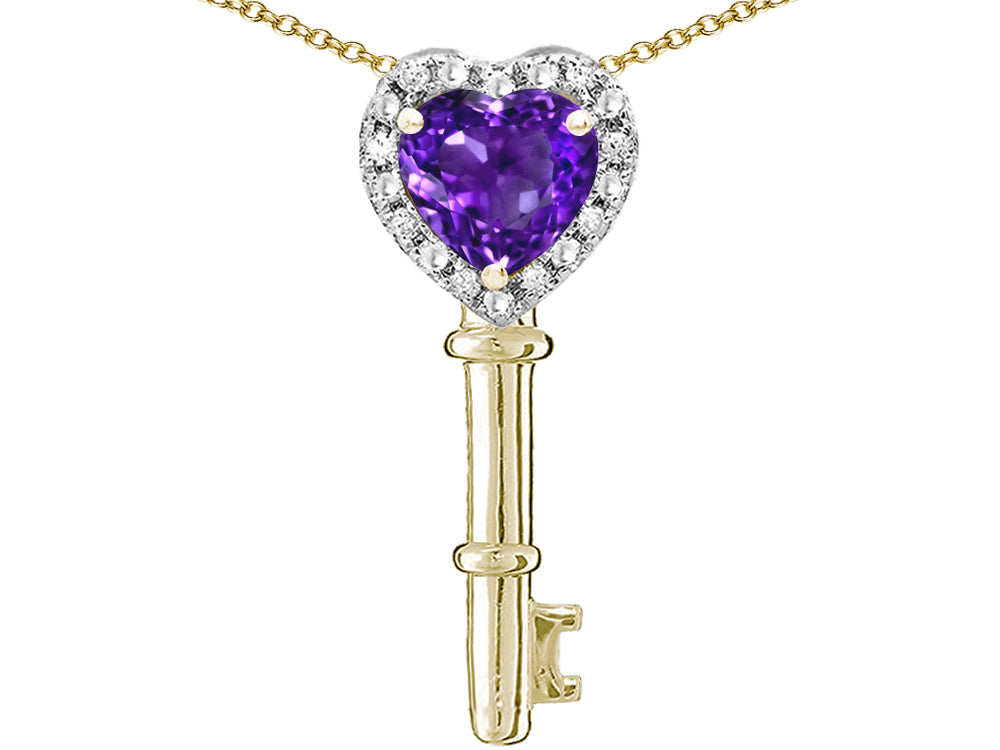 Star K  Key to My Heart Pendant Necklace with Genuine Amethyst