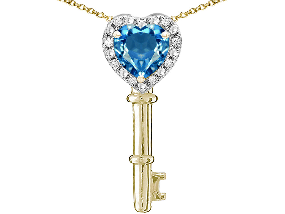 Star K  Key to My Heart Pendant Necklace with Genuine Blue Topaz
