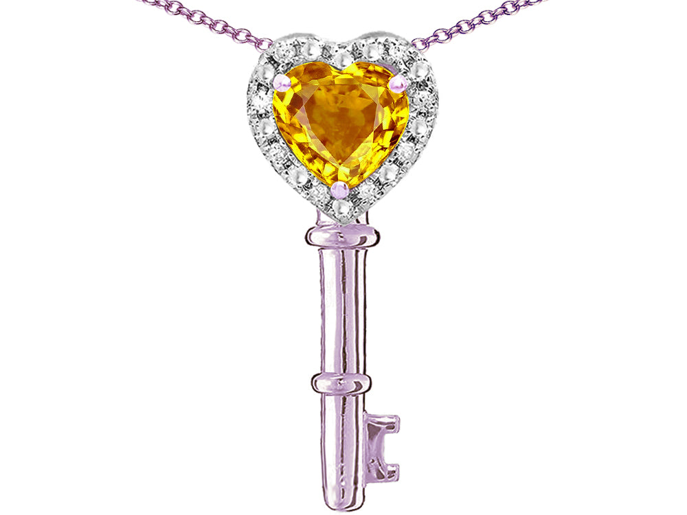 Star K  Key to My Heart Pendant Necklace with Genuine Citrine
