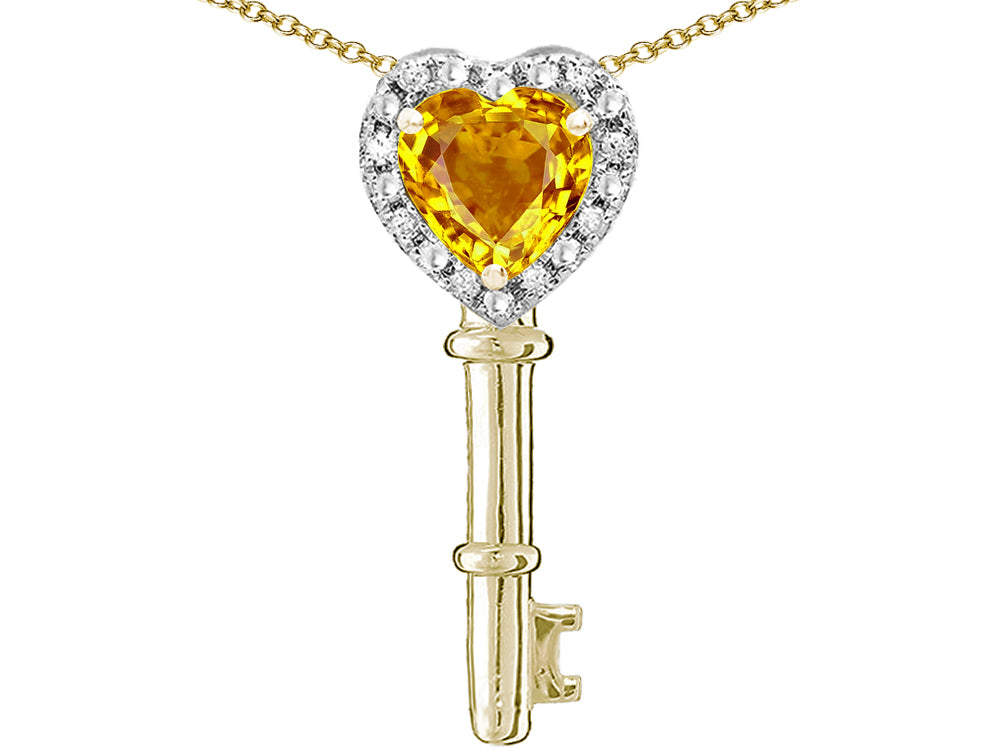 Star K  Key to My Heart Pendant Necklace with Genuine Citrine