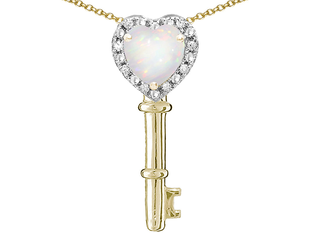 Star K  Key to My Heart Pendant Necklace with Genuine Opal