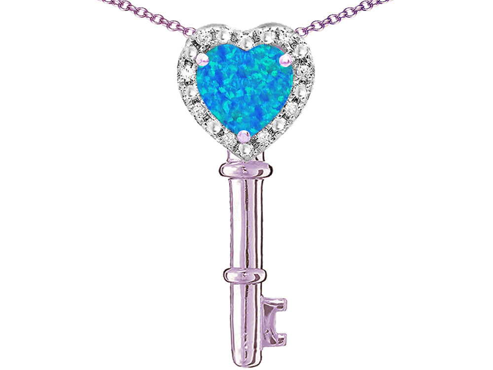 Star K  Key to My Heart Pendant Necklace with Created Blue Opal