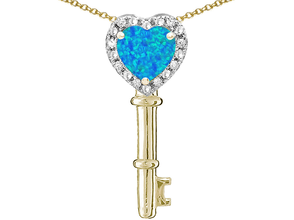 Star K  Key to My Heart Pendant Necklace with Created Blue Opal