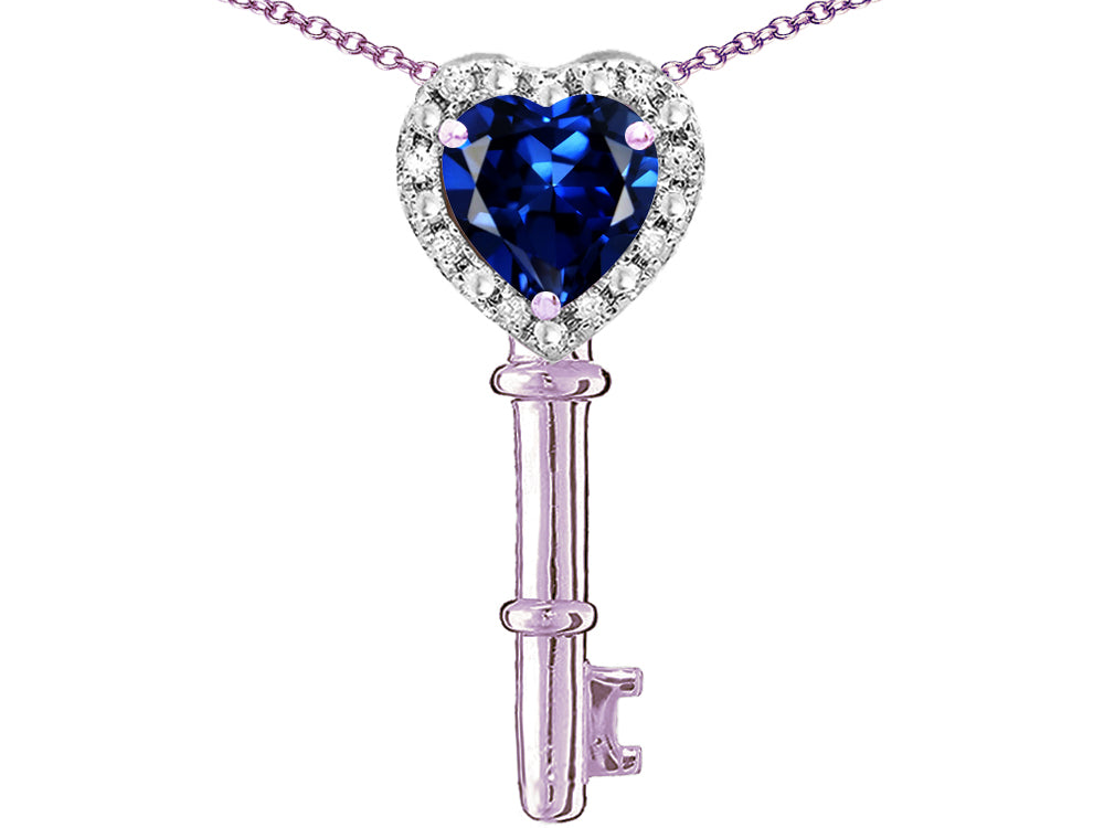 Star K  Key to My Heart Pendant Necklace with Created Sapphire
