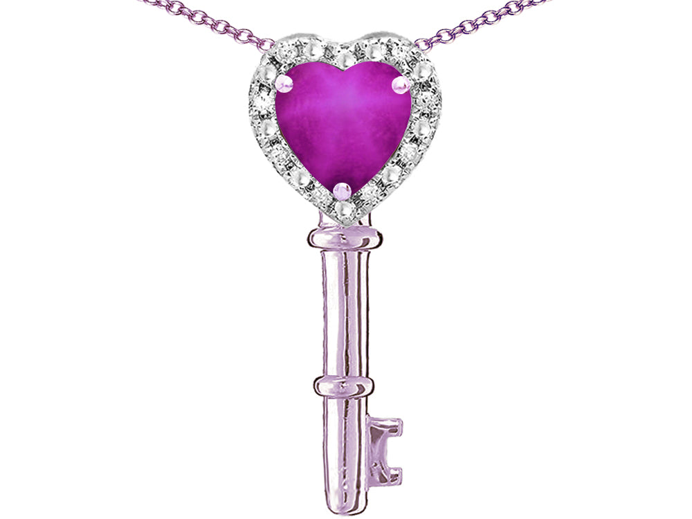 Star K  Key to My Heart Pendant Necklace with Created Star Ruby