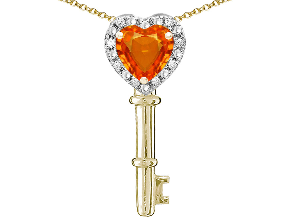 Star K  Key to My Heart Pendant Necklace with Simulated Orange Mexican Fire Opal