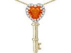 Star K  Key to My Heart Pendant Necklace with Simulated Orange Mexican Fire Opal