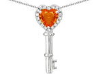 Star K  Key to My Heart Pendant Necklace with Simulated Orange Mexican Fire Opal