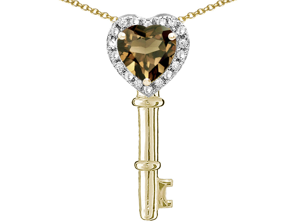 Star K  Key to My Heart Pendant Necklace with Genuine Smoky Quartz