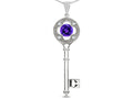 Star K  Key to my Heart Clover Key Pendant Necklace with Round Genuine Amethyst