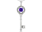 Star K  Key to my Heart Clover Key Pendant Necklace with Round Genuine Amethyst