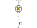 Star K  Key to my Heart Clover Key Pendant Necklace with Round Genuine Citrine