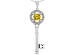 Star K  Key to my Heart Clover Key Pendant Necklace with Round Genuine Citrine