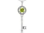 Star K  Key to my Heart Clover Key Pendant Necklace with Round Genuine Peridot