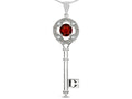 Star K  Key to my Heart Clover Key Pendant Necklace with Round Genuine Garnet