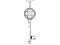 Star K  Key to my Heart Clover Key Pendant Necklace with Round Genuine Opal