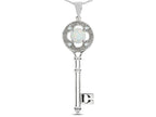 Star K  Key to my Heart Clover Key Pendant Necklace with Round Genuine Opal