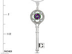 Star K  Key to my Heart Clover Key Pendant Necklace with Round Rainbow Mystic Topaz