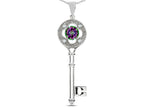 Star K  Key to my Heart Clover Key Pendant Necklace with Round Rainbow Mystic Topaz