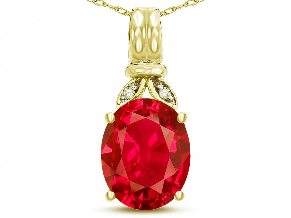 Star K  Oval 10x8 Created Ruby Fashion Pendant Necklace