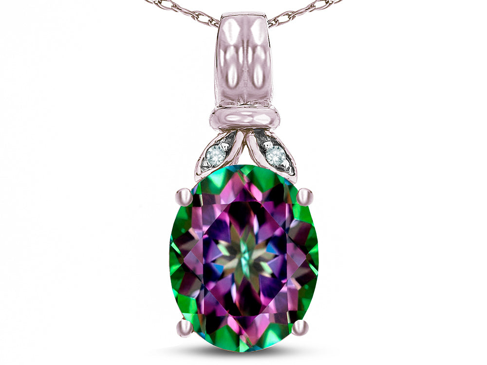 Star K  Oval 10x8 Rainbow Mystic Topaz Fashion Pendant Necklace