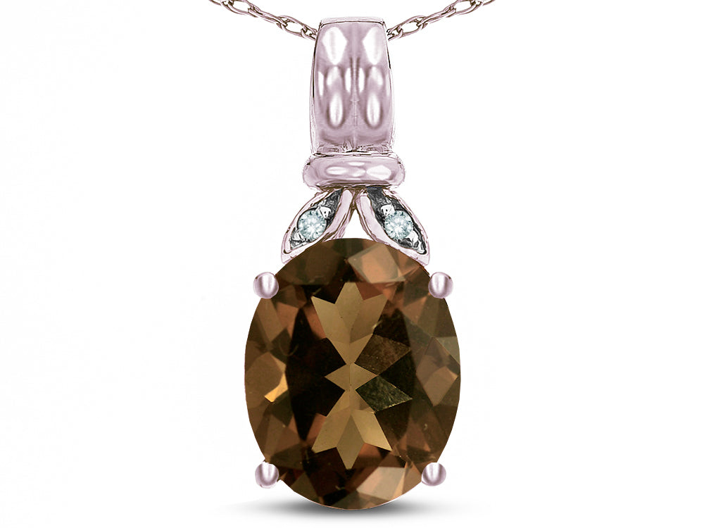 Star K  Oval 10x8 Genuine Smoky Quartz Fashion Pendant Necklace