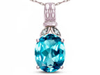 Star K  Oval 10x8 Genuine Blue Topaz Fashion Pendant Necklace