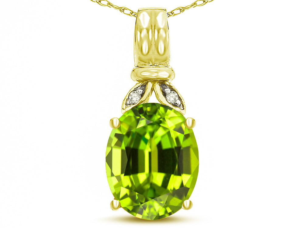 Star K  Oval 10x8 Genuine Peridot Fashion Pendant Necklace