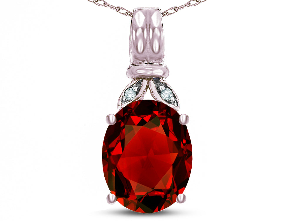 Star K  Oval 10x8 Genuine Garnet Fashion Pendant Necklace