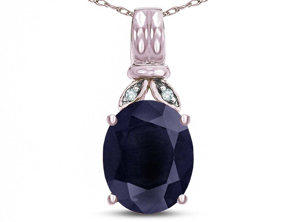 Star K  Oval 10x8 Genuine Black Sapphire Fashion Pendant Necklace