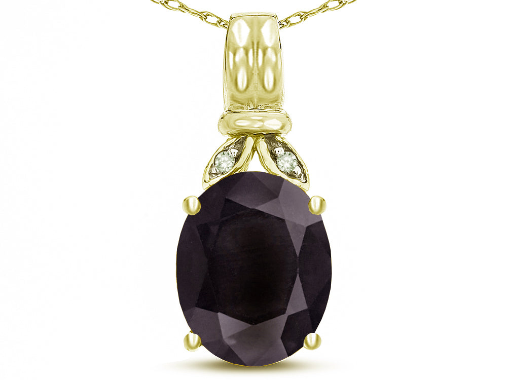 Star K  Oval 10x8 Genuine Black Sapphire Fashion Pendant Necklace