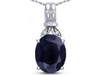 Star K  Oval 10x8 Genuine Black Sapphire Fashion Pendant Necklace